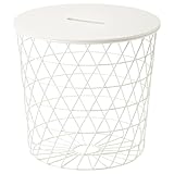 Metal Storage Side Table with Removable Lid, White, 17.4 x 16.5 inches
