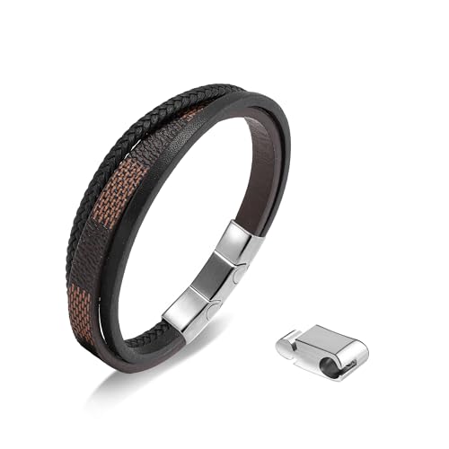 HAVRESSE Brown Leather Men's Bracelet with Magnetic Clasp