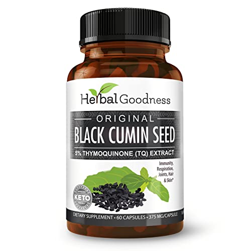 Black Seed Oil Organic Cumin-Capsules Black Cumin Seed Oil, Cold Pressed, Nigella Sativa Extract, Kalonji Oil, Black Seed, Hair&Skin Omegas - 60CT Black Seed Oil Capsules, Herbal Goodness, USA Made