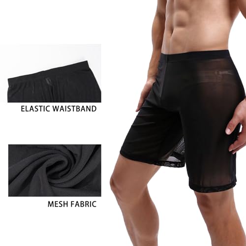 Mens Mesh See Through Shorts Pajama Bottoms Sheer Boxers Sexy Underwear for Play2