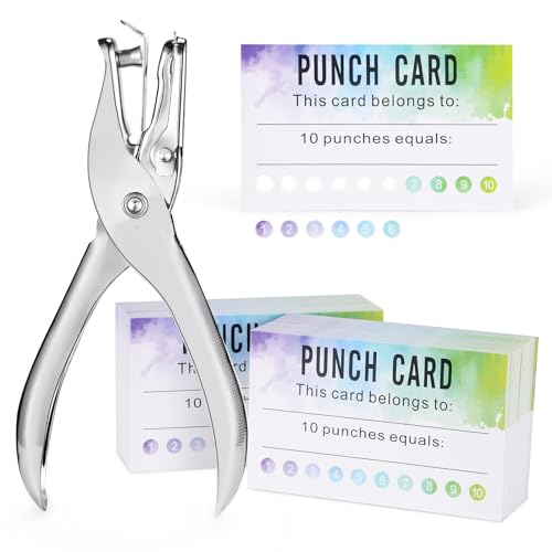 ONEDONE Punch Cards - 200 PCS Watercolor Reward Punch Cards for Classroom with Hole Puncher Incentive Awards for Kids Teachers Home Classroom School S