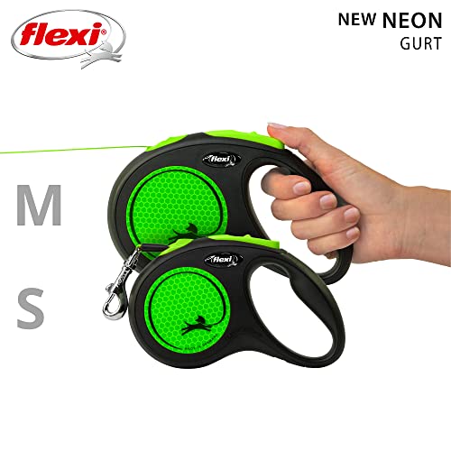 flexi® Neon S Gurt 5 m schwarz/neon-grün, Roll-Leine für Hunde bis 15 kg