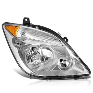 DNA MOTORING Right Headlamps Headlights Compatible With Mercedes Benz Dodge Freightliner Sprinter 2500 3500 2007-2013, Chrome/Amber, HL-OEM-SPTR07-CH-R