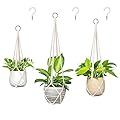 Dahey Macrame Plant Hanger Set of 3 with Hooks Indoor Hanging Planter Basket Handmade Woven Cotton Rope Flower Pot Crochet Plant Holder Stand for Boho Home Decor No Tassels,3 Size