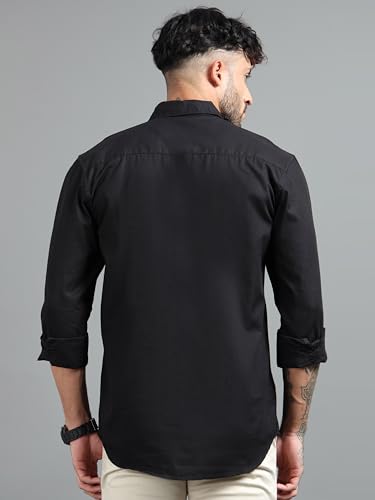 Image of Men Slim Fit Solid Spread Collar Casual Shirt