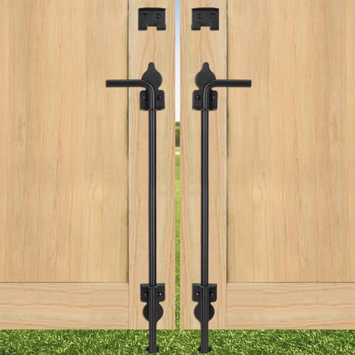 24 Inch Cane Bolt Gate Drop Rod Heavy Duty Gate Hardware, Gate Ground Latch for Wooden Fences, Metal Gates Doors Stopper for Gate Ground, Wrought Iron Gate Latches, Black Finish(2 Pack)