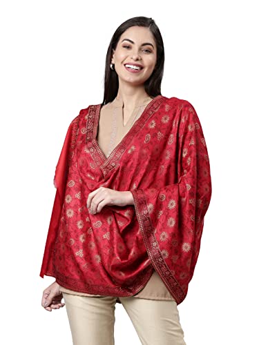 Image of Pashmoda Women Kaani Stole with Silky Zari Weave, Shawl, Wrap (Size 72X208 CM)