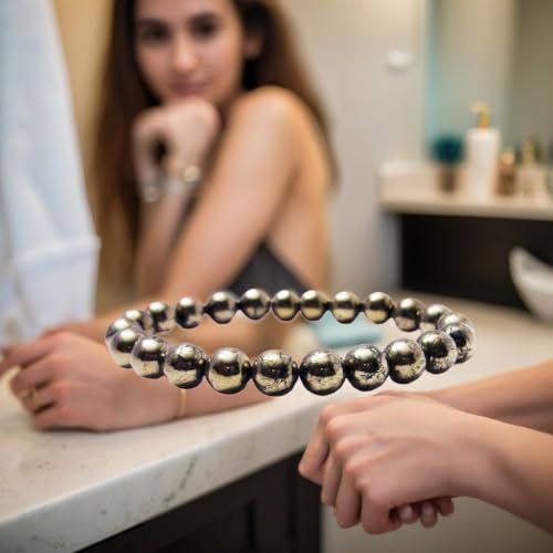 Pyrite Beads Bracelet - Astronomy Jewelry, AAA Natural Stone Beads 8mm3