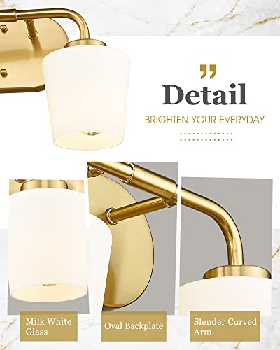 Image of Brushed Gold Bathroom Vanity Light, Farmhouse Brass Sconces Wall Lighting with Milk White Glass, Champagne Bronze Light Fixture Over Mirror, AD-22004-2W-GD