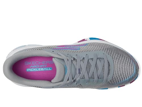 Skechers Baskets Viper Court Pro 2.0 pour Homme, Textile synthétique Gris avec Bordure Multiple, 41 EU
