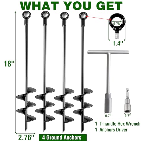 image for Fabulas Ground Anchors Heavy Duty, Swing Set Anchor Kit 18 Inch 4 Pack