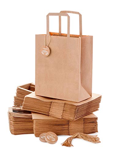Ospecks Brown Kraft Paper Gift Bags With Thank You For Celebrating With Us Tags For Wedding, Reception, Birthday, Event, Reunion, Qty 50 Pcs, Medium 8X4.75X10 Inches, Set Includes 50 Tags And Strings #TOP4