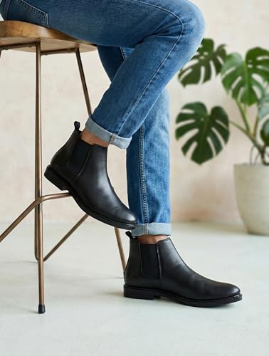 Image of Synthetic Leather Slip-On Chelsea Boots with Side Zipper | Lightweight, Comfortable, Formal and Casual Shoes for Office & Party