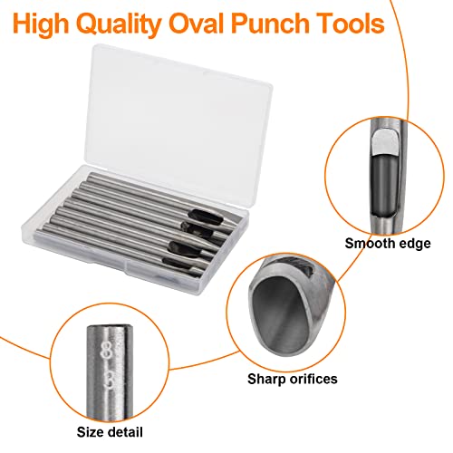 8 Size Oval Hole Punch For Leather 2Mm-5Mm, Boyistar Leather Craft Punch Tools Set Hollow Punching Oval Belt Hole Cutter Tool For Watch Band, Belt, Leather Crafting With Storage Box #TOP2