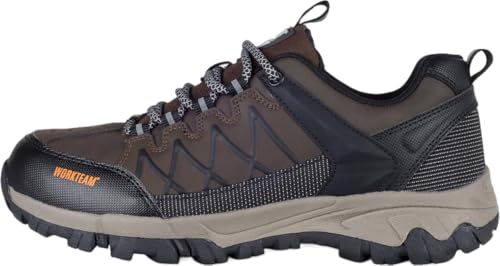 WORKTEAM Zapatilla Trekking con Cordones, Suela TPR Antideslizante, Plantilla con Amortiguación Extraíble Ligera, Ideal para Uso en Exteriores. Unisex Marrón+Negro 43