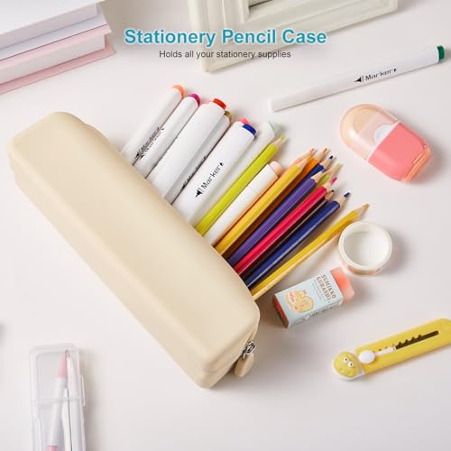 Image of Silicone Pencil Case, Pencil Case Small, Pencil Pouch Aesthetic, Pencil Bag, Pencil Pouch for Women, Makeup Pouch Khaki