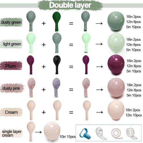 Image of Sage Green Plum Balloon Garland Kit - Double Stuffed Dusty Pink Mauve Sand Balloon Arch for Baby Shower Birthday Bachelorette Bridal Shower Wedding Party Decorations
