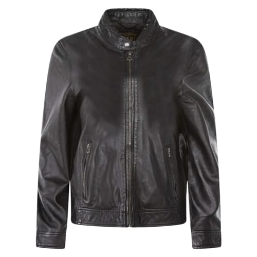 Blouson Daytona en cuir noir avec col rond en finitions haut de gamme