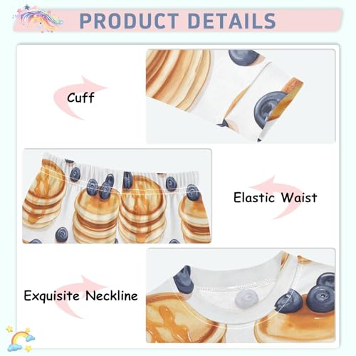 Pajama Sets Long Sleeve Pancakes with Blueberries Soft Comfy Sleepwear 2 Piece PJS 3-8T4
