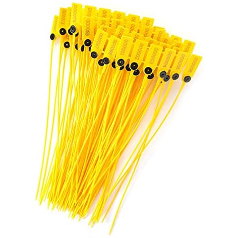Plastic Seal Label,100pcs Yellow Package Transportation Truck Plastic Security Seal 40cm Label Cable Ties with Number Cover