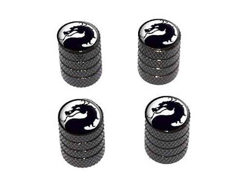 Dragon Black on White - Tire Rim Wheel Valve Stem Caps - Black