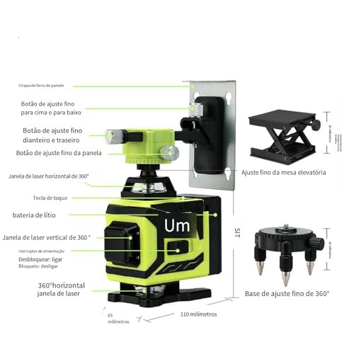 Nível Laser,4D 16 Linhas Laser Nível 3° Máquina Autoniveladora Ferramenta de Nivelamento de Bateria