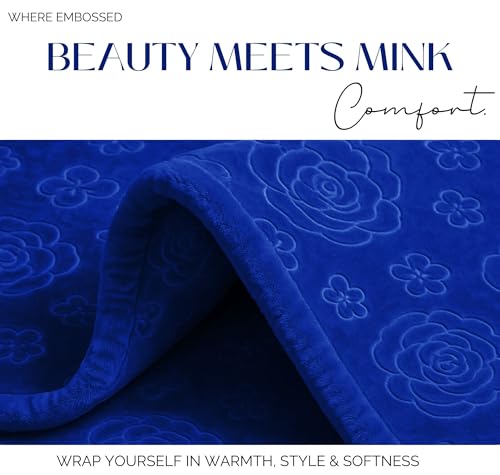 Image of SANMARINO Korean Style Faux Mink Blanket for Double Bed 2500 Grams 525 GSM | Ultrasoft & Lightweight Solid Embossed Blanket for Heavy Winter | 210x220 cm (Color - Royal Blue)