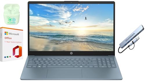 HP 15.6' Business Laptop with Microsoft Office 365, 1.1TB Storage (128GB UFS + 1TB OneDrive), 16GB RAM, Quad-Cores Intel Processor, Windows 11, PLUSERA Earphones & 8-in-1 Hub Included, Moonlight Blue