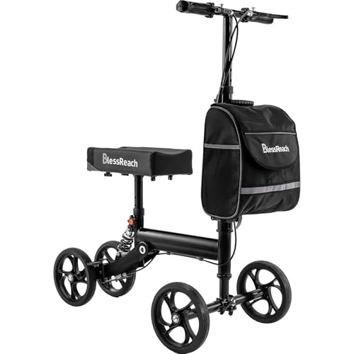 BlessReach Knee Scooter Steerable Knee Walker Deluxe Medical Scooter for Foot Injuries Adult Compact Crutches Black