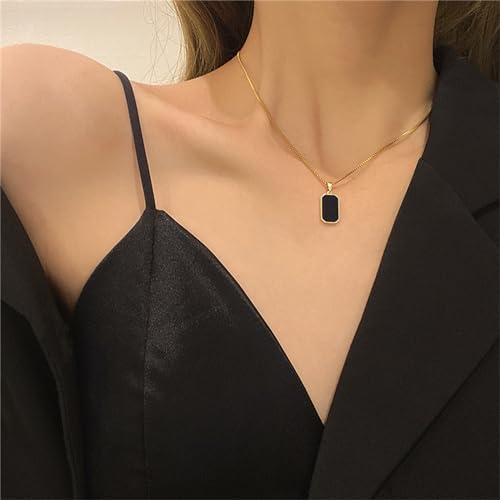 Black Square Onyx Pendant Necklace Gold Plated Vintage Simple Gemstone Rectangle Geometric Small Lightweight Chain Necklace for Women Men Minimalist Birthday Prom Wedding Party Fashion Jewelry Gifts2