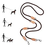 Hundeleine für Große und Mittelgroße Hunde, 2.1m x 1cm Verstellbare Doppelleine Rund, mit 2 Karabiner Führleine Hund, Robustem Nylon, Multifunktionale Dog Leash Adjustable für 2 Hunde (Braun)