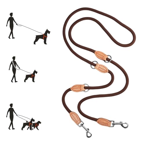 Hundeleine für Große und Mittelgroße Hunde mit 2 Karabiner, 2.1m, Braun