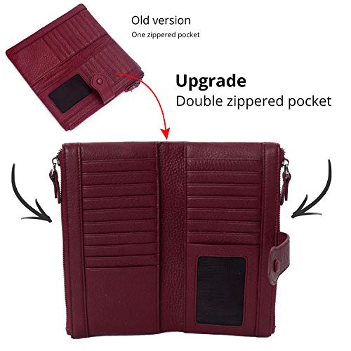 Image of Bveyzi Women Soft Leather RFID Blocking Bifold Slim Wallets Ladies Credit Card Holder Double Zipper Pocket | Soft