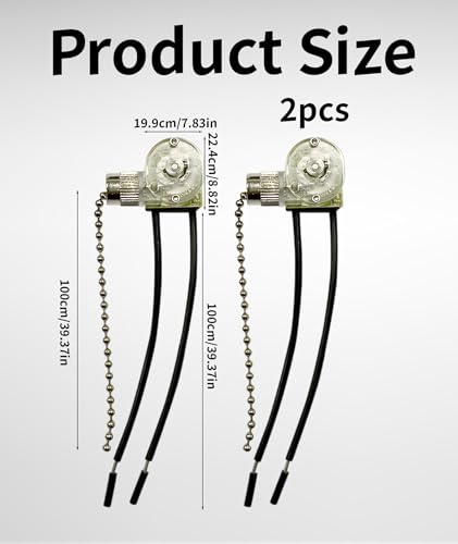 Image of 2 Pcs Pull Cord Switch, Wall Light Switch with Durable Design, Easy Installation for Home and Office, Bedside Lamp and Bathroom Fixture Control