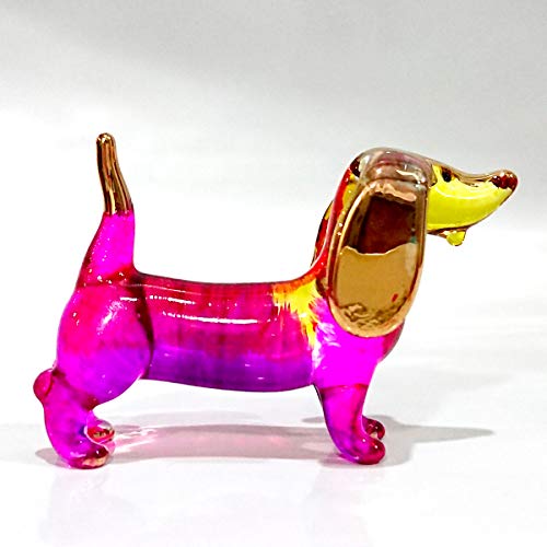 Sansukjai Dachshund Miniature Figurines Dog Animals Hand Painted Blown Glass Art Gold Trim