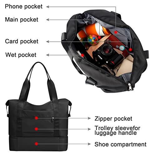 Sporttasche Faltbare Reisetasche mit Schuhfach und Nassfach, CS COSDDI Wasserabweisende Weekender Gym Travel Bag Handgepäck Tasche Trainingstasche für Damen Herren