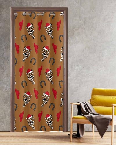 BOSIJOY Yoga Mat Towel,Christmas Cactus Cow Pattern Horseshoe Non Slip Sweat Absorbent Hot Yoga Towels with Corner Pockets,Red Cowboy Hat on Brown Soft Microfiber Towel for Pilates Bikram 70