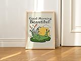Frog Wall Print, Retro Quote Frog, Good morning beautiful! Retro Wall Decor, Large Printable Art,Painting Art, Dining Room Wall Decor Ideas, Art Deco Frameless 8x10inch