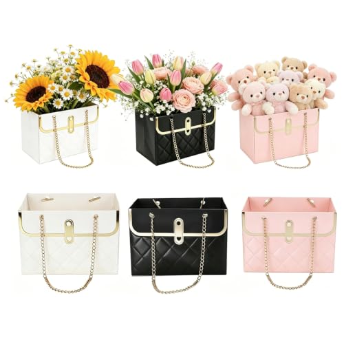 Ruispeed Caja de Regalo, 3 Cajas de Papel Floral con Cadena metálica, 3 diseños Diferentes, Bolsas de Regalo Elegantes para Ramos de Flores, Bodas, cumpleaños y Ocasiones Especiales