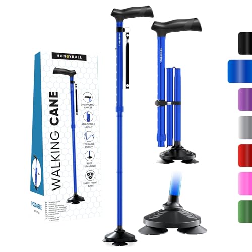 HONEYBULL Walking Cane for Men & Women Foldable, Adjustable, Heavy Duty, Free Standing, All Terrain,...