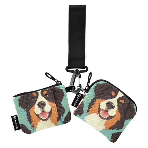 linqin Cute Mountain Dog Faces Flower Dual Wristlet Wallets for Women Mini Fashion Women's Money Organizers with Wristle Strap for Women Men 2 Pcs