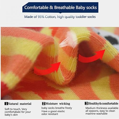 Image of CUTEABLY Toddler Non-Slip Socks, Cartoon Design, Cotton Crew Socks with Non-Slip Soles, Floor Socks for Infants, Boys, Girls (Assorted)