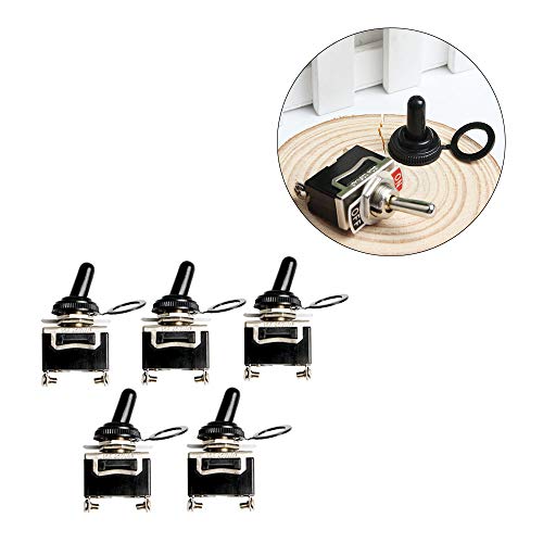 Ximimark NE877 Heavy Duty 12V/24V/220V Spst 2 Terminal Pin On/Off Rocker Toggle Switch Metal Bat Waterproof Boot Cap Cover Black Pack Of 5 cover