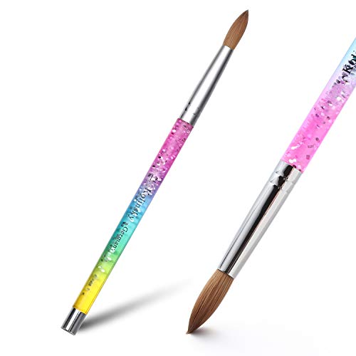 Gootrades Kolinsky Acrylic Nail Brush,1 PC Round Nail Kolinsky Sable Brush for Acrylic Powder Manicure Pedicure Nail Art Painting Tools, Rainbow Tubes with Liquid Sequins Shaker Handle（Style-12）