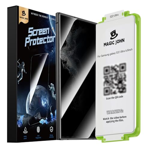 MAGIC JOHN 2 Pack for Samsung Galaxy S22 Ultra Privacy Screen Protector [PET film] Not Glass 6.8 inch [100% Fingerprint ID Compatible] Anti Spy Easy Installation Tray