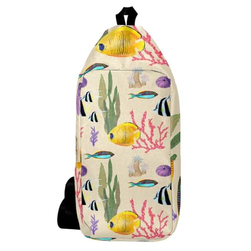 Sac à dos à bandoulière Sea World compact contre l'encombrement motif coraux multicolore
