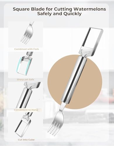 Image of Watermelon Fork Cutter Slicer Tool | 2-in-1 Stainless Steel Fruit Knife | Watermelon Cutting Tool for Home, Outdoor Parties and Family Dinners | Kitchen Gadget (6 Piece)