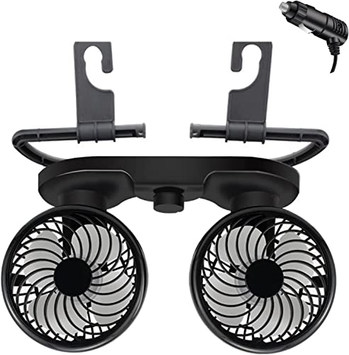 12 V Car Fans for Backseat, Car Cooling Fan with Cigarette Lighter Plug, 360 Degree Dual Head Rotatable Auto Vehicle Fan, Quiet Dashboard Cooling Fan for SUV, RV, Boat