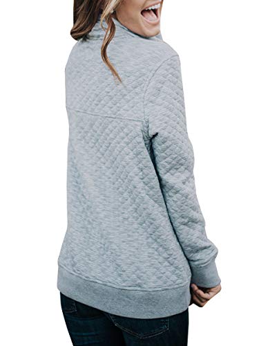 Womens Buffola Plaid Pullover Sweaters Quilted Polo Neck Long Sleeve Thermal Sweatshirts Grey
