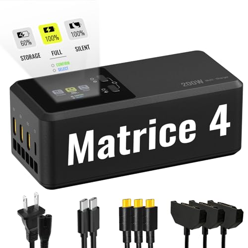 LKTOP Hub di ricarica della batteria Matrice serie 4 da 200 W, caricabatterie rapido per DJI Matrice 4T/4E, accessori per droni, con modalità di archiviazione/silenziosa/uscita, schermo LCD (carica